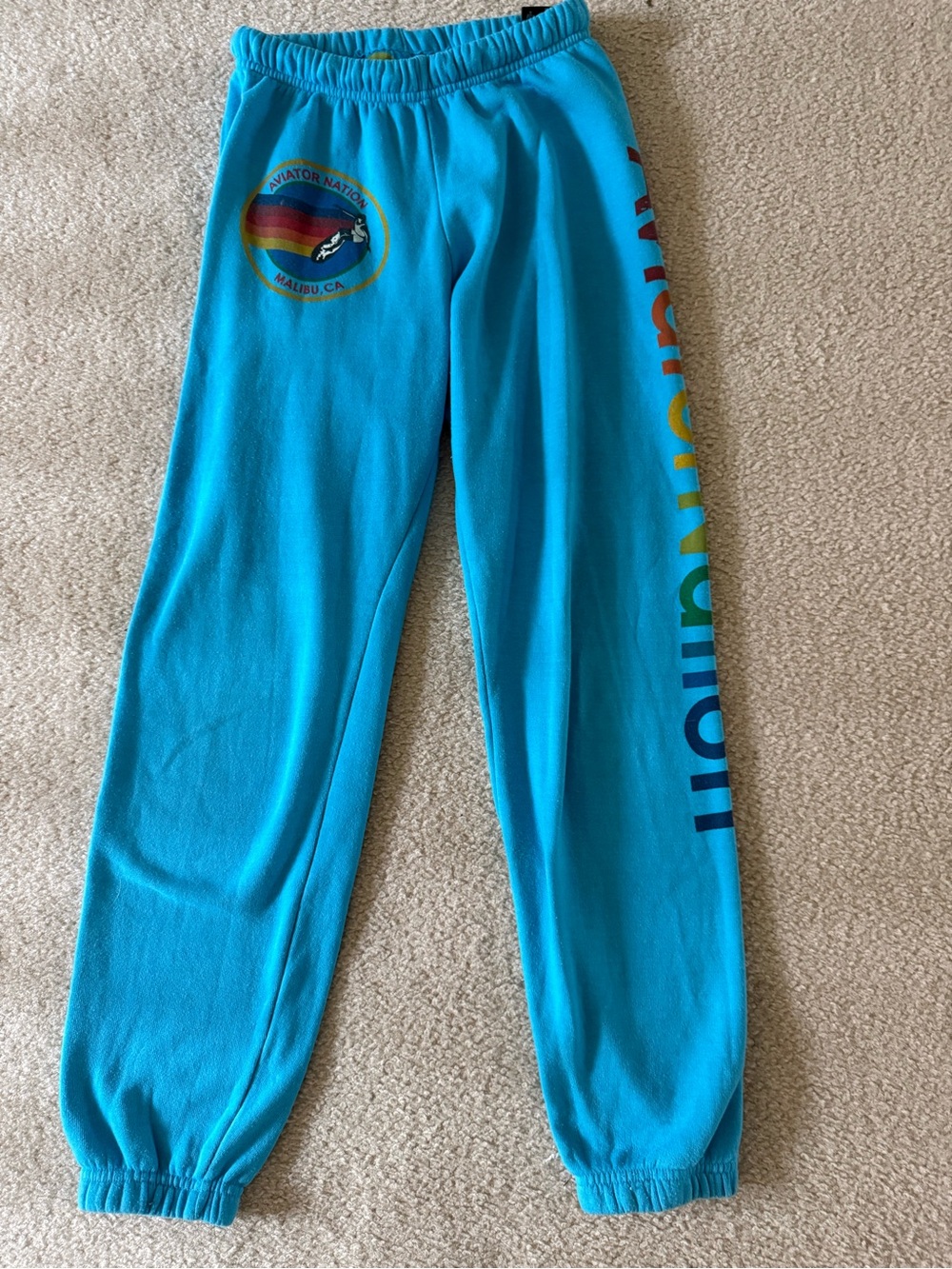 Aviator Nation Turquoise Rainbow Logo women’s MalibuSweatpants